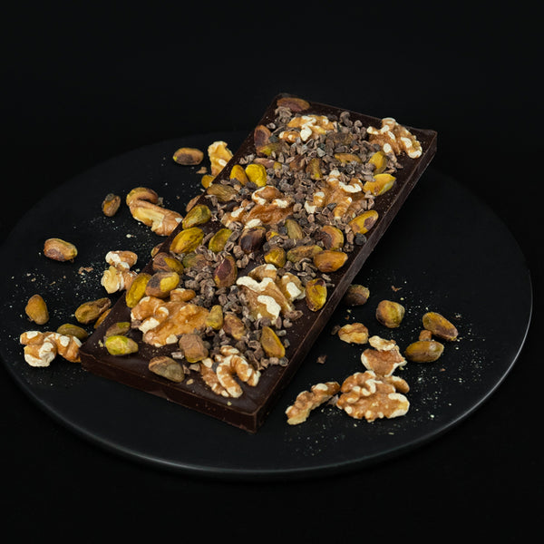 Dark Chocolate Bar of Pistachios and Mixed Premium Nuts